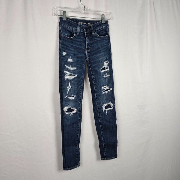 American Eagle Jegging Women's 00 Short Blue Next Level Stretch Distressed - Picture 9 of 16
